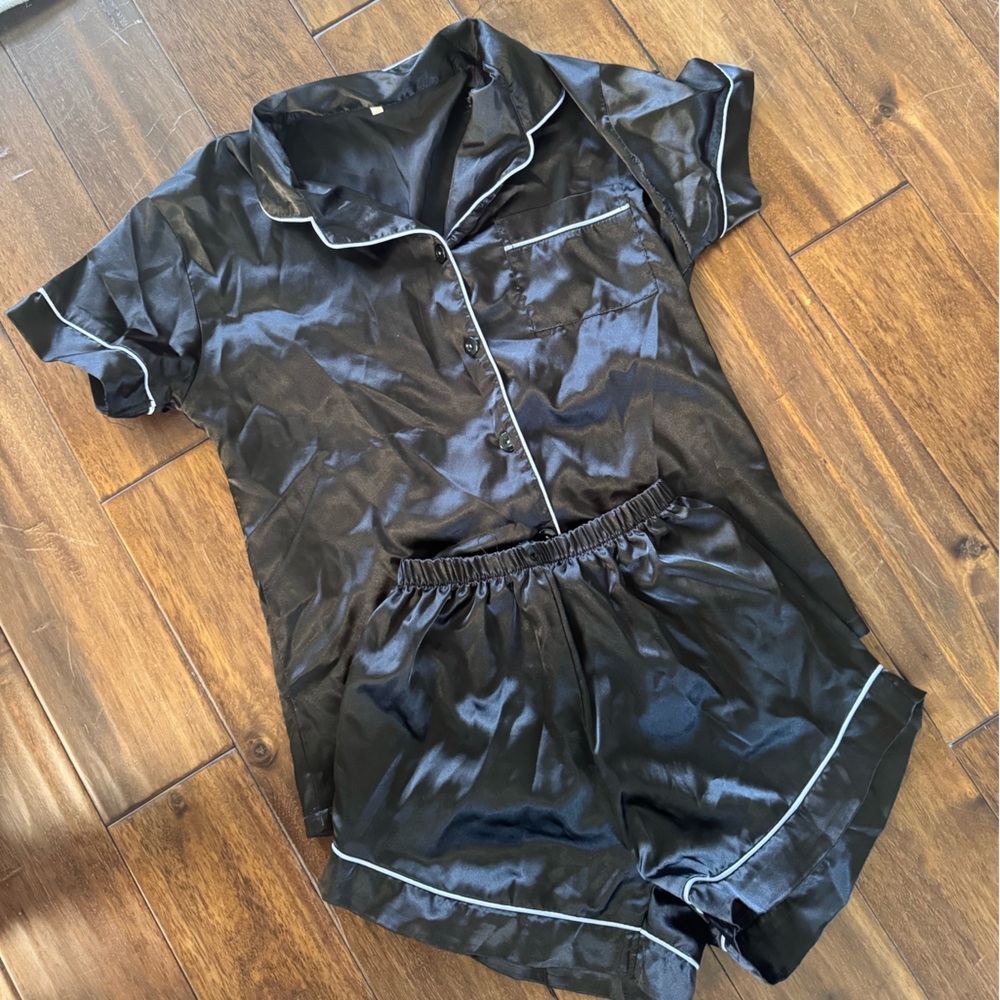 Black satin PJ set